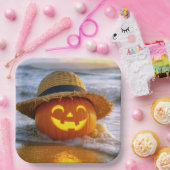 Halloween Strand Jack-o-lantern Papieren Bordje (Feest)
