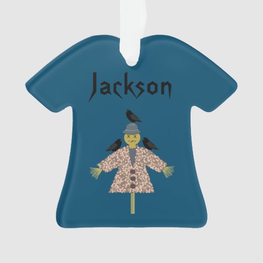 Halloween Straw Scarecrow and Ravens Custom Name Ornament (voorkant)