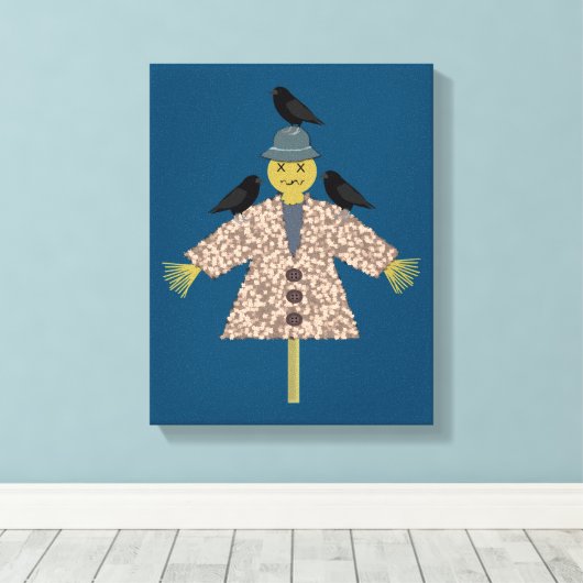 Halloween Straw Scarecrow en Ravens Canvas Afdruk (Insitu (Houten vloer))