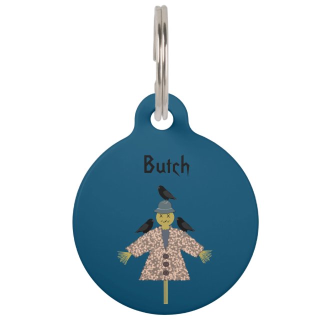 Halloween Straw Scarecrow en Ravens Custom Huisdierpenning (Voorkant)