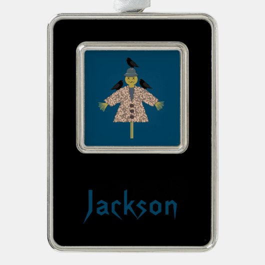 Halloween Straw Scarecrow en Ravens Custom Verzilverd Omlijst Ornament (Voorkant)