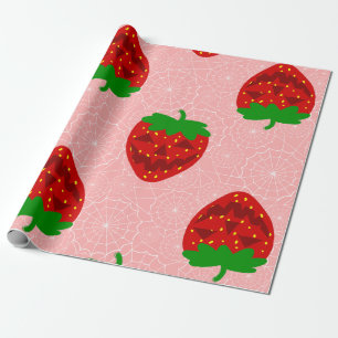 Halloween Strawberry Rockabilly Pink Spiderweb Cadeaupapier