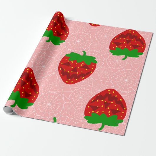 Halloween Strawberry Rockabilly Pink Spiderweb Cadeaupapier (Uitgerold)