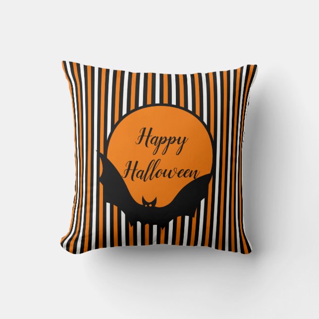 Halloween Strepen en Vleermuis Worp Kussen (Voorkant)