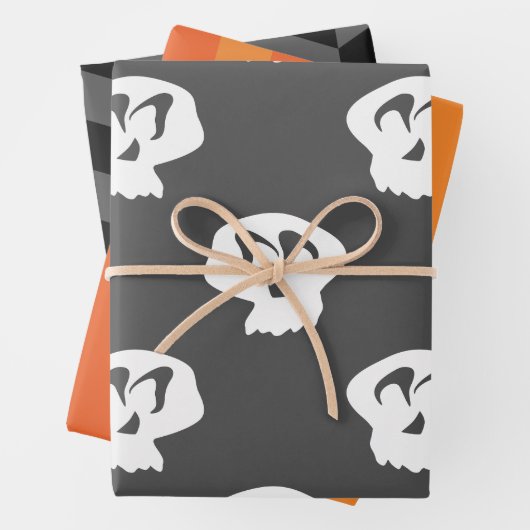 Halloween strepen, visgraat en schedels inpakpapier vel (In situ)