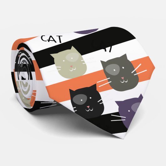 Halloween Stripe Schattige Kat met Spot Whimsical Stropdas (Opgerold)