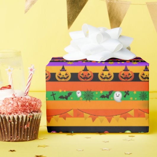 Halloween Striped Icons Cadeaupapier (Verjaardagsfeest)