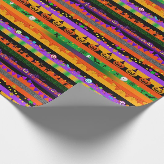 Halloween Striped Icons Cadeaupapier (Hoek)