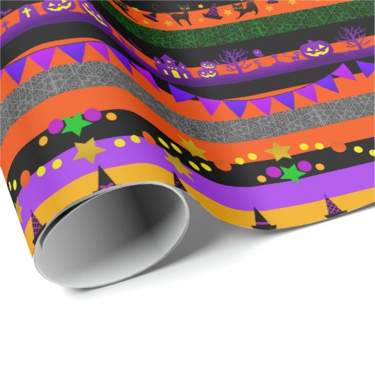 Halloween Striped Icons Cadeaupapier (Rol Hoek)