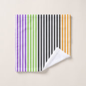 Halloween Stripes Paarse Groen Zwart Sinaasappel Bad Handdoek (Wasdoekje)