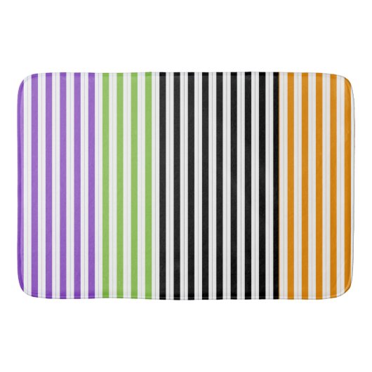 Halloween Stripes Paarse Groen Zwart Sinaasappel Badmat (Voorkant)