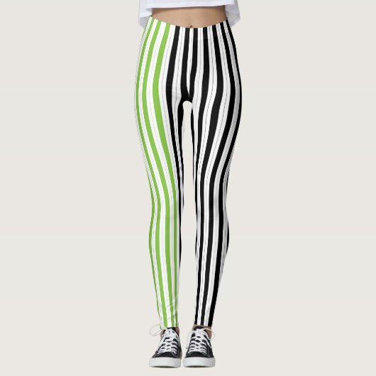 Halloween Stripes Paarse Groen Zwart Sinaasappel Leggings (Voorkant)