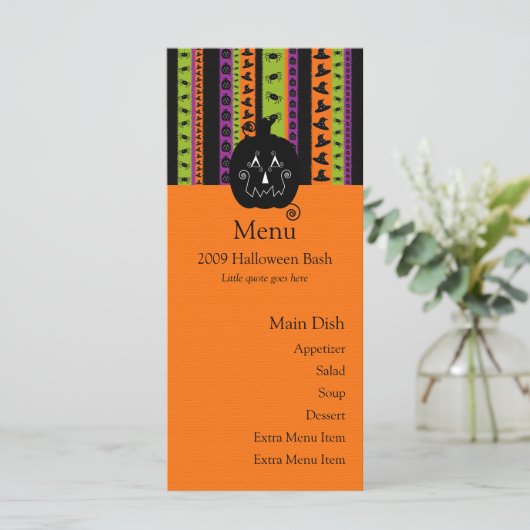 Halloween Stripes Pumpkin-menukaart Menu (Staand voorkant)