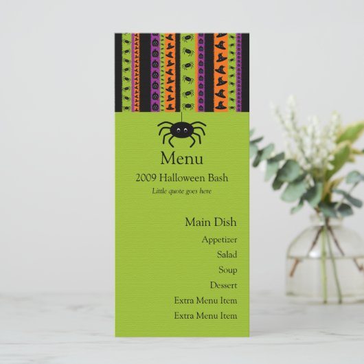 Halloween Stripes Spider-menukaart Menu (Staand voorkant)