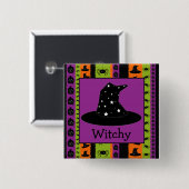 Halloween Stripes Witch Pet Button (Voorkant /achterkant)