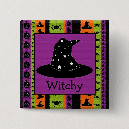 Halloween Stripes Witch Pet Button (Voorkant)
