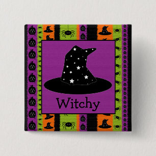 Halloween Stripes Witch Pet Button