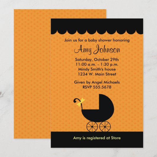 Halloween Stroller Baby Shower Invitaties Kaart (Voorkant / Achterkant)