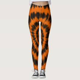 Halloween Stropdas-Dye Sinaasappel & Zwart Spiraal Leggings