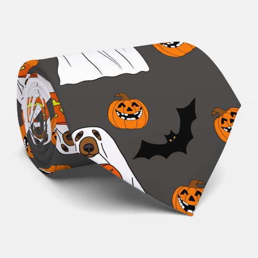 Halloween Stropdas met hondenspoken pompoenen vlee (Opgerold)