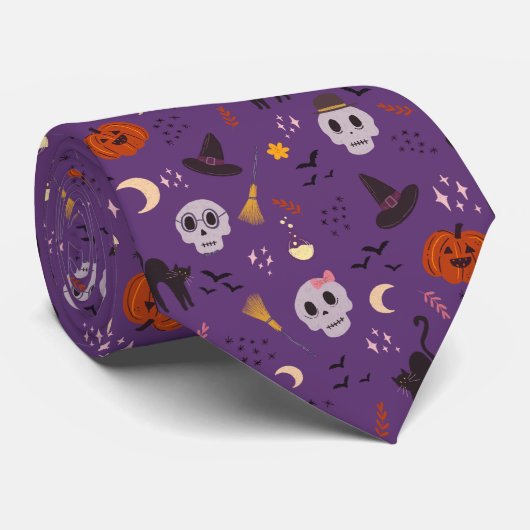 Halloween stropdas - schedels, pompoenen, katten (Opgerold)