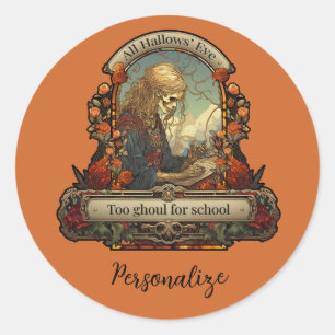 Halloween Student Skelet Grappig Quote Personalise Ronde Sticker