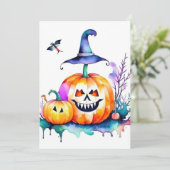 Halloween-studie bij Waterverven en pennen Feestdagenkaart (Staand voorkant)