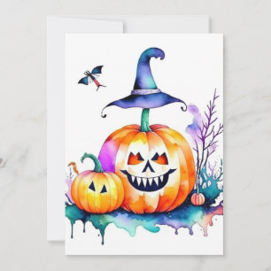 Halloween-studie in waterverf & pen feestdagenkaart