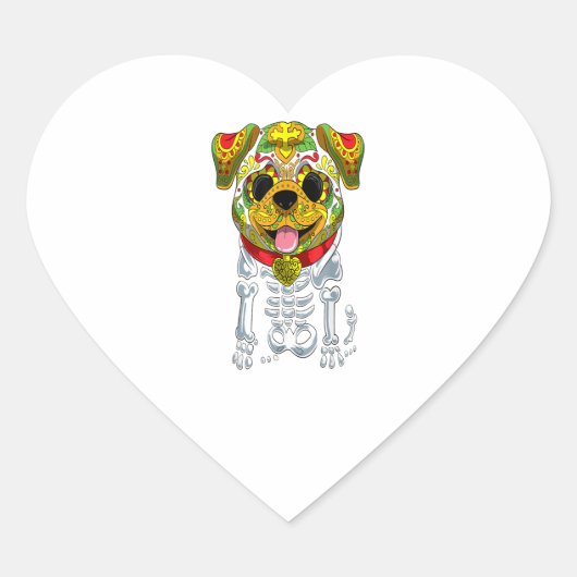 Halloween Sugar Skull Bulldog Gift Hart Sticker (Voorkant)