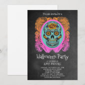 Halloween Sugar Skull Chalkboard Party Invitation Kaart (Voorkant / Achterkant)