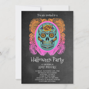 Halloween Sugar Skull Chalkboard Party Invitation Kaart