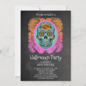 Halloween Sugar Skull Chalkboard Party Invitation Kaart (Voorkant)