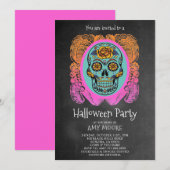 Halloween Sugar Skull Chalkboard Party Invitation Kaart (Voorkant / Achterkant)