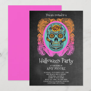 Halloween Sugar Skull Chalkboard Party Invitation Kaart