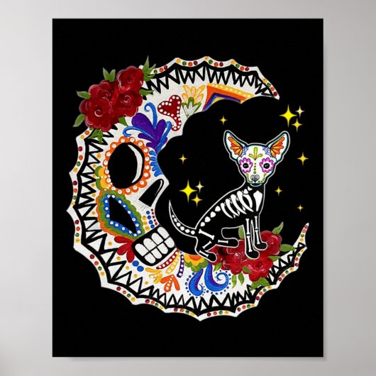 Halloween Sugar Skull Chihuahua en Moon Lover Poster (Voorkant)