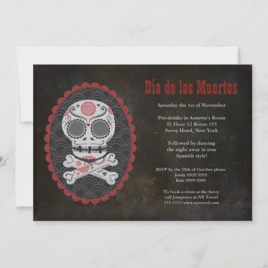 Halloween Sugar Skull Day of the Dead Party Invite Kaart (Voorkant)