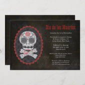 Halloween Sugar Skull Day of the Dead Party Invite Kaart (Voorkant / Achterkant)