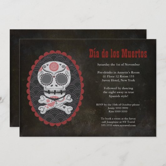 Halloween Sugar Skull Day of the Dead Party Invite Kaart (Voorkant / Achterkant)