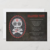 Halloween Sugar Skull Day of the Dead Party Invite Kaart (Voorkant)