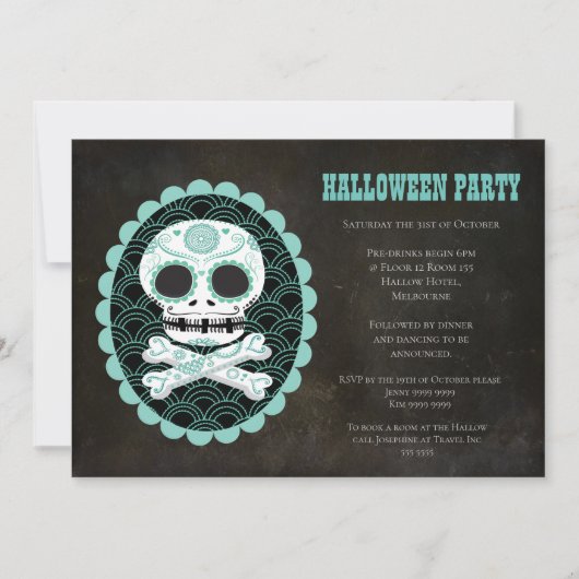 Halloween Sugar Skull Day of the Dead Party Invite Kaart (Voorkant)