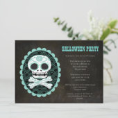 Halloween Sugar Skull Day of the Dead Party Invite Kaart (Staand voorkant)