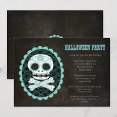 Halloween Sugar Skull Day of the Dead Party Invite Kaart (Voorkant / Achterkant)