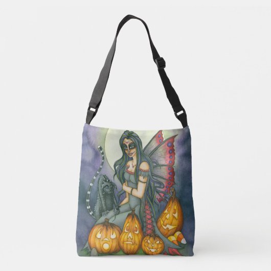 Halloween Sugar Skull Fairy Pumpkin Cat Crossbody Tas (Achterkant)