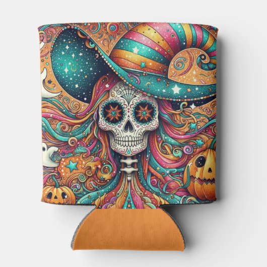 Halloween Sugar Skull, Ghost en Pumpkins Blikjeskoeler (Achterkant)