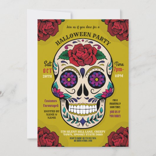 Halloween Sugar Skull Gothic Party Rozen Horror Kaart (Voorkant)