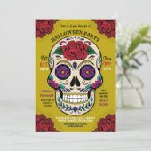 Halloween Sugar Skull Gothic Party Rozen Horror Kaart (Staand voorkant)