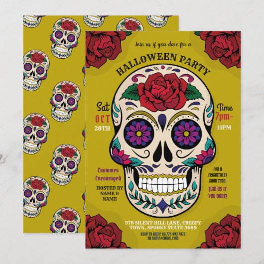 Halloween Sugar Skull Gothic Party Rozen Horror Kaart (Voorkant / Achterkant)