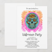 Halloween Sugar Skull Party Invitation Kaart (Voorkant / Achterkant)