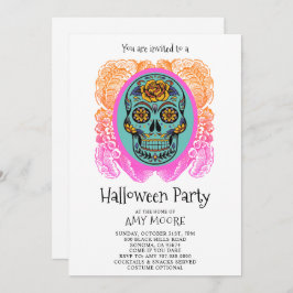 Halloween Sugar Skull Party Invitation Kaart
