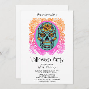 Halloween Sugar Skull Party Invitation Kaart